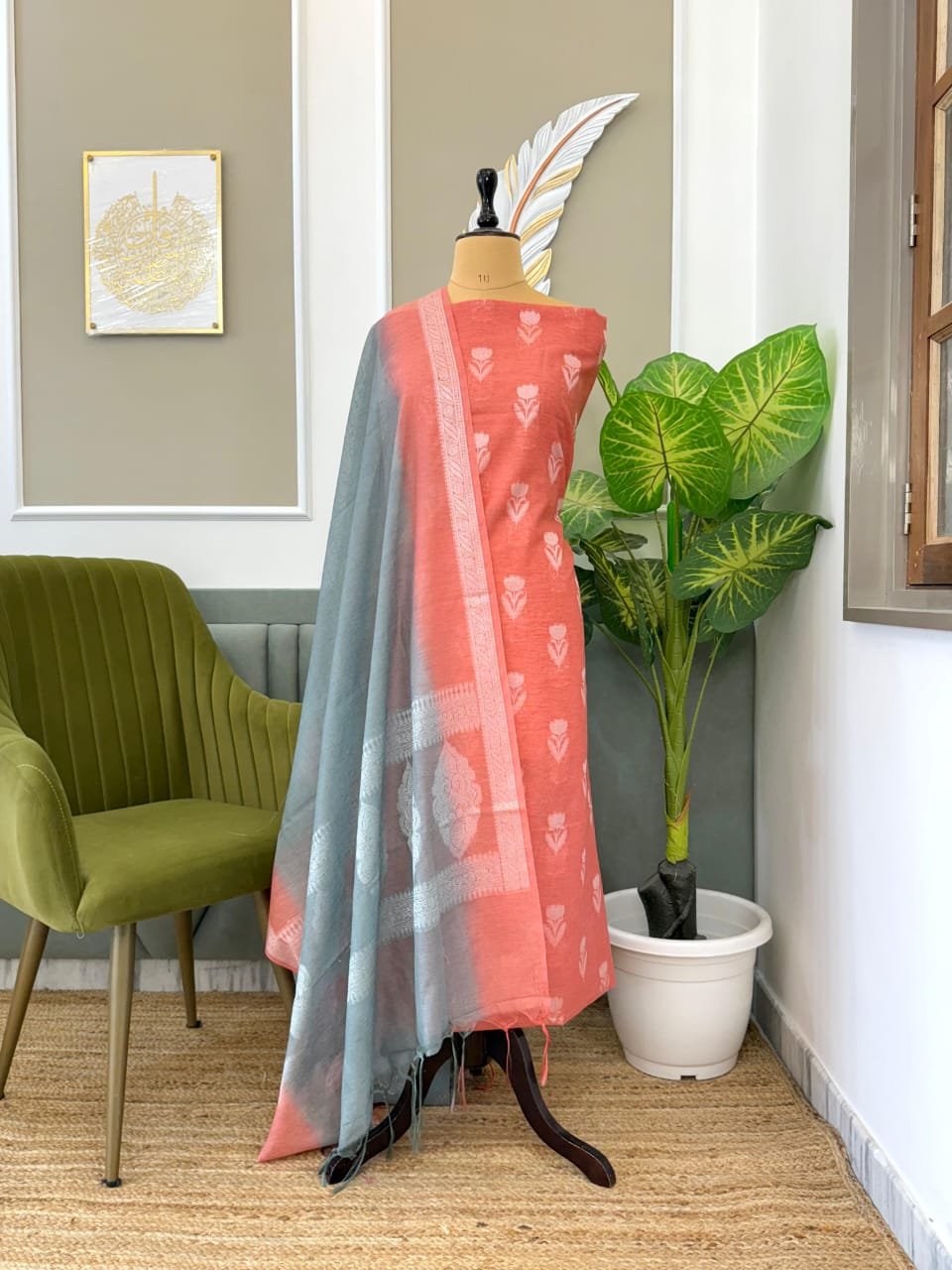 Peachy Coral Festive Season Banarasi